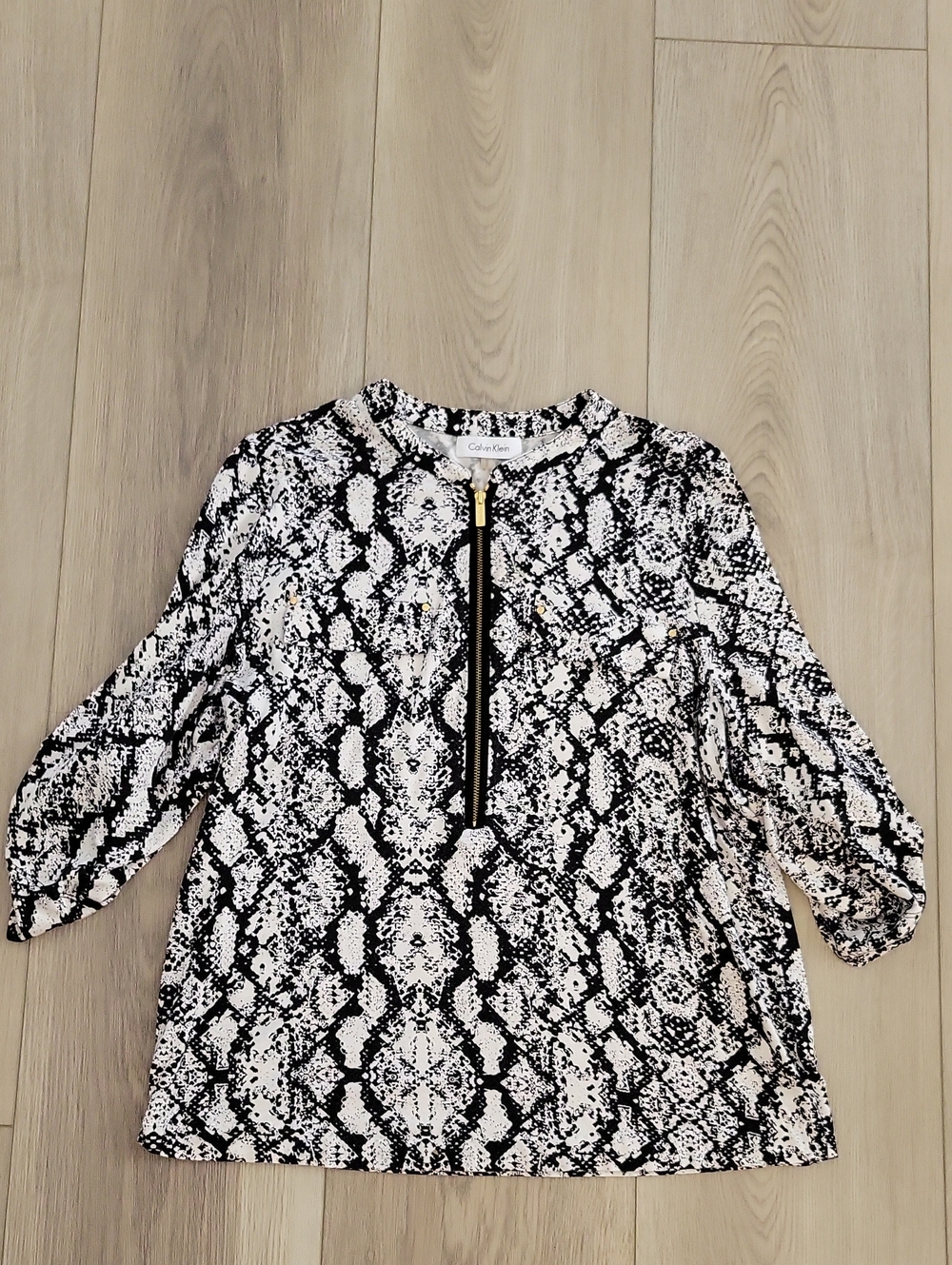Calvin Klein Black and White Snake-Print Zip Pullover Tunic